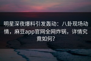 明星深夜爆料引发轰动：八卦现场动情，麻豆app官网全网炸锅，详情究竟如何？