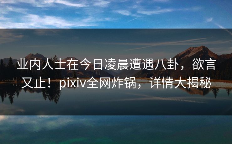 业内人士在今日凌晨遭遇八卦，欲言又止！pixiv全网炸锅，详情大揭秘
