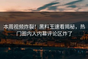 本周视频炸裂！黑料王速看揭秘，热门圈内人内幕评论区炸了