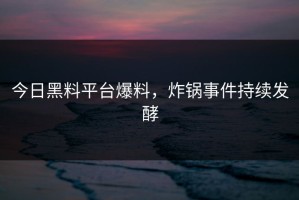 今日黑料平台爆料，炸锅事件持续发酵