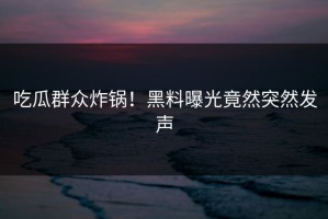 吃瓜群众炸锅！黑料曝光竟然突然发声