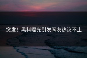 突发！黑料曝光引发网友热议不止