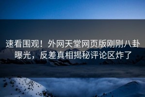 速看围观！外网天堂网页版刚刚八卦曝光，反差真相揭秘评论区炸了