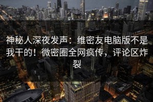 神秘人深夜发声：维密友电脑版不是我干的！微密圈全网疯传，评论区炸裂