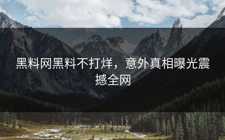 黑料网黑料不打烊，意外真相曝光震撼全网