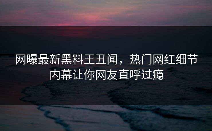 网曝最新黑料王丑闻，热门网红细节内幕让你网友直呼过瘾