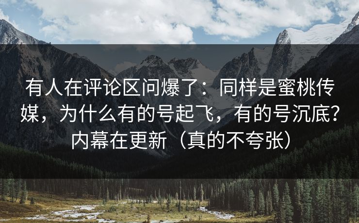 有人在评论区问爆了:同样是蜜桃传媒,为什么有的号起飞,有的号沉底?内幕在更新(真的不夸张) 有人在评论区问爆了:同样是蜜桃传媒,为什么有的号起飞,有的号沉底?内幕在更新(真的不夸张)